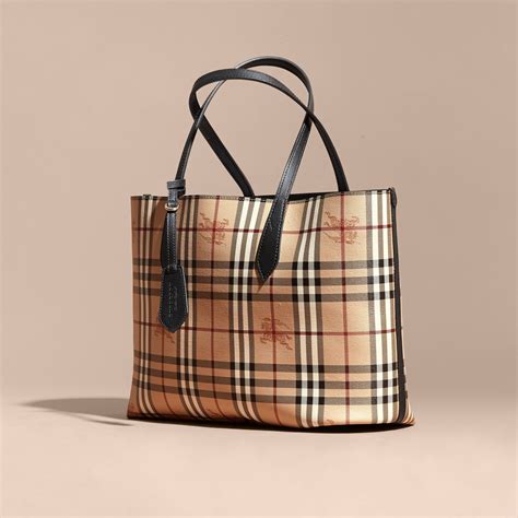 burberry haymarket check and leather pouch|Burberry checked canvas tote bag.